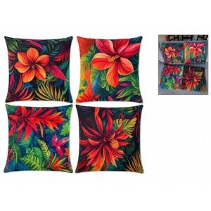 Set 4-Tropical Floral Throw Pillow Cover 18x18 Multicolor Hibiscus Jungle Leaves